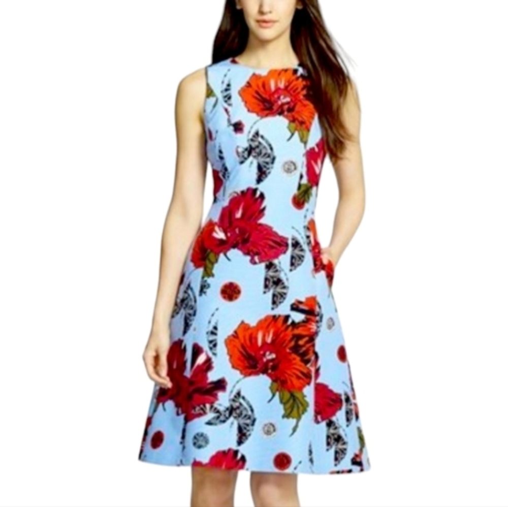 CLASSIQUES ENTIER X NORDSTROM Fit Flare Cotton Silk Floral Dress Pockets Size 12